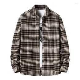 Men's Casual Shirts Fashion Coffee Plaid Shirt Men 2022 Brand Grid Cheque Pattern Harajuku Dress Mens Slim Fit Long Sleeve Chemise