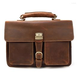 Briefcases Men's Leather Bag For Men Genuine Lawyer/Office Daily Working Bags Retro Laptop Shoulder