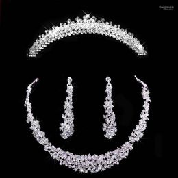 Necklace Earrings Set & Plated Crystal Bridal Tiara Crown Women Rhinestone Pageant Hair Ornaments