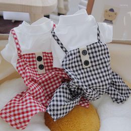 Dog Apparel Plaid Pants Clothes For Yorkie Red Black Fall Autumn Onesie White Coat Rompers Pet Outfit Little Animal XS XL Accessories