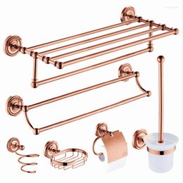 Bath Accessory Set Vintage Rose Gold Brass Towel Shelf Soap Dish Toothbrush Holder Metal Wall Mounted Hair Dryer Rack Bathroom Pendant