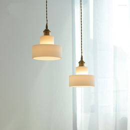 Pendant Lamps Japanese Minimalist Copper White Glass Lights Led E27 Indoor Lighting Restaurant Bar Bedroom Bedside Living/Model Room