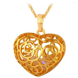Pendant Necklaces Collare Hollow Heart & Pendants Rhinestone Gold Colour Charm Crystal Wholesale Necklace Woman Jewellery P234