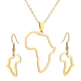 Pendant Necklaces 2022 Stainless Steel Africa Map Hollowed-Out Lady Necklace Titanium Afri 1087ca Earrings 2 Sets