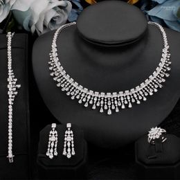 Necklace Earrings Set & 4PCS Bridal Trendy Noble Micro Pave Cubic Zirconia Dubai Latest Luxury Wedding For Women