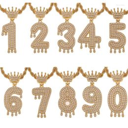 Pendant Necklaces Fashion 0-9 Arabic Lucky Number Shining Luxury Crown Zircon Jewelry Hip Hop Style Women's Neck Chain