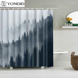 Shower Curtains Forest Heavy Fog Scene Fabric Polyester Bath Curtain With Hooks 3d Printed Natural Landscape Bathroom