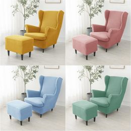 Chair Covers Polar Fleece Wing Cover Stretch Spandex Wingback Armchair Solid Colour Relax Sofa Slipcovers With Seat Cushion