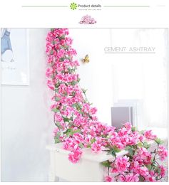 Decorative Flowers Artificial Cherry Flower Vines Wedding Hanging Fake Silk Blossoms Simulation Rattan Wall Decoratio