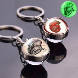 Keychains Anatomical Heart Key Chain Glass Ball Keyring Glow In The Dark Heartbeat Sign Pendant Biologist Doctors Halloween Gifts