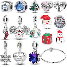 Charms Christmas Gift Santa Claus Tree Elk Snowflake Silver Colour Beads Charm Fit MULA Bracelet Necklace Pendant Women Festival Jewellery