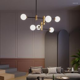 Chandeliers Modern Restaurant LED Nordic Loft Milk White Ball Glass Chandelier For Living Room El Lobby Indoor Decor Lighting