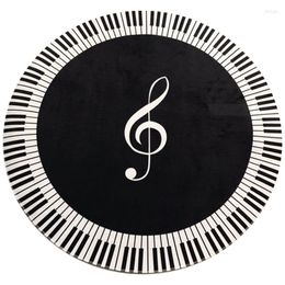 Carpets CNIM Polyester Carpet Music Symbol Piano Key Black White Round Non-Slip Home Bedroom Mat Floor Decoration