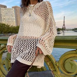 Women's Sweaters Fashion 2022 European And American Pure Colour Skin Sexy Hollow Out Loose Pullover Wool Top Women's Wear