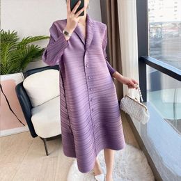 Women's Trench Coats 2022 Autumn Miyak Pleated Women Dresses Fashion Solid Single-breasted Design Loose Large Size Women's 3/4 Sleeve