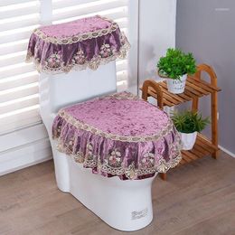 Toilet Seat Covers European Style High-grade Lace Dustproof Cushion 3-piece Winter Thicken Ring Cover Bathroom Decor Mat