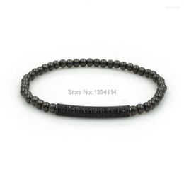 Charm Bracelets 30 4 4mm Micro Pave Black CZ Curved Tube Beads & Round Beaded Bracelet Jewellery