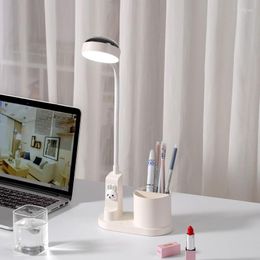 Table Lamps USB Rechargeable LED Desktop With Pen Holder Dimming 3 Brightness Flexible Desk Lamp Star Projector Night Light For Dorm Bedroom