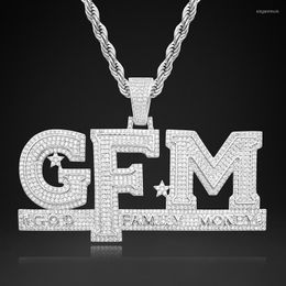 Pendant Necklaces Men'S Iced Out Letters GFM Necklace Bling GOD FAMILY MONEY Full Zircon Charms Hip Hop Rock Jewellery