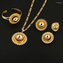 Necklace Earrings Set & Ethiopian Trendy Earring Ring Bangle African Gold Colour Nigeria Sudan Eritrea Kenya Wedding