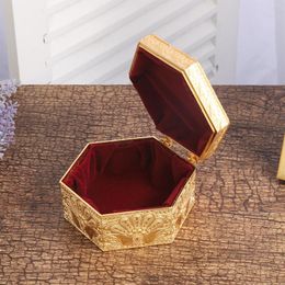Jewellery Pouches Antique Hexagon Storage Box Trinket Organiser Metallic Rings Earrings Metal Treasure Case Keepsake Ornate Gifts