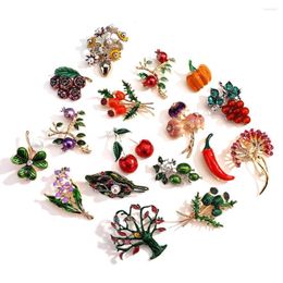 Brooches Amorcome Fashion Enamel Pearls Plant Pin Tree Leaf Cherry Grass Grapes Brooch For Women Clothes Scarf Badges Jewellery