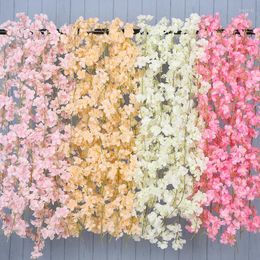 Decorative Flowers 2Pcs Artificial Flower Vine For Party Wedding Decoration Wall Hanging Cherry Blossom Home Decor 135 Head 1.8m