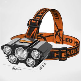 Head lamps Usb Rechargeable Built-in Battery 5 Led Strong Headlight Super Bright Head-Mounted Flashlight Outdoor Rechargeable Night Fishing