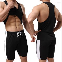 Men's Tank Tops Summer Casual Men Sleeveless Suit Singlets Stringer Muscle Vest And Drawstring Shorts Sets Fitness Sports Clothing
