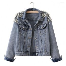 Women's Jackets Fashion Beaded Short Denim Jacket Women Spring Autumn Outerwear Students Streetwear Loose Casual Tops Jeans Coat X050