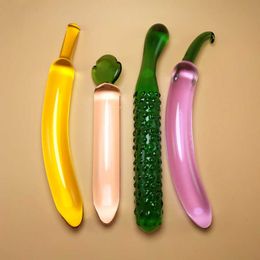 Beauty Items Glass Dildo For Women Masturbation sexy Toy 4 Styles Fruit Vegetable Artificial Penis Anal Plug Tune Gays Product