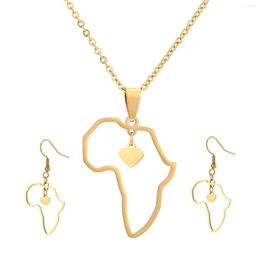 Pendant Necklaces European And American Fashion Stainless Steel Titanium African Map Hip Hop Necklace Earrings 2 Sets 1095