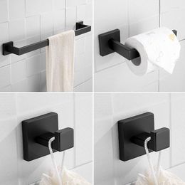 Bath Accessory Set Matte Black Bathroom Hardware 304 Stainless Steel Towel Rack Toilet Paper Holder Hooks Bar