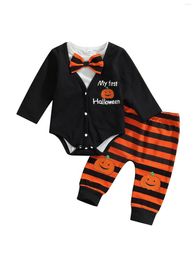 Clothing Sets Born Baby Boy My First Halloween Outfit Clothes Infant Little Kids 3 Piece Pumpkin Long Sleeve Shirt Romper Pants Set
