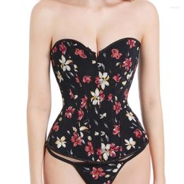 Bustiers & Corsets Sexy Corset Top Gothic Overbust Corselet Modelling Strap Belly Sheath Body Shapewear Women Floral Print Girdle