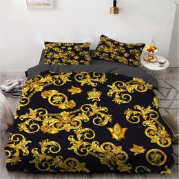 Bedding Sets 2/3 Pieces Ancient Style Set Iron Chain Duvet Cover Golden Flower Quilt Home Textile Bedroom Pillowcase