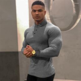 Men's Polos Polo Shirt Mens Clothing Workout Casual Shirts Breathable Sports Long Sleeve Gyms Fashion Brand Bodybuilding