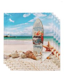 Table Napkin Surfboard Beach Starfish Shell 4/6/8pcs Cloth Decor Dinner Towel For Kitchen Plates Mat Wedding Party Decoration