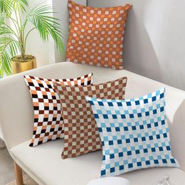 Pillow Fuwatacchi Simple Geometry Cover Plaid Printed Polyester Peachskin Case For Home Sofa Car Decoration