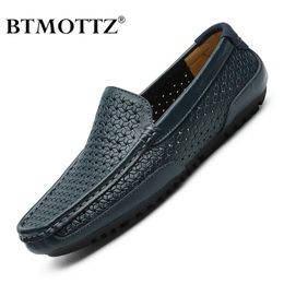 GAI Dress Shoes Men Casual Brand Summer Genuine Leather Mens Loafers Moccasins Hollow Out Breathable Slip on Driving BTMOTTZ 221022 GAI
