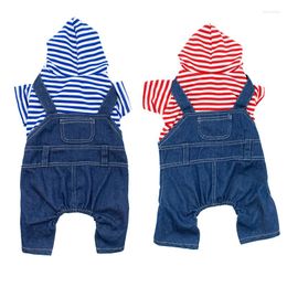 Dog Apparel Chihuahua Yorkies Clothes For Small Dogs Autumn Puppy Jeans Pants Hooded Denim Jumpsuit Striped Overalls