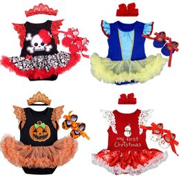 Special Occasions 2022 Halloween Infant Clothing Set Baby Girls Flying Sleeve Halloween Outfits Baby Festival Boutique Clothes Tutu Dress 3pcs set T221014