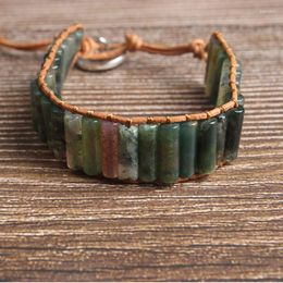 Link Bracelets Natural Bracelet 4x13mm Cylindrical Aquatic Agate Braided Bangle For Diy Jewellery Women And Men Amulet Accessories