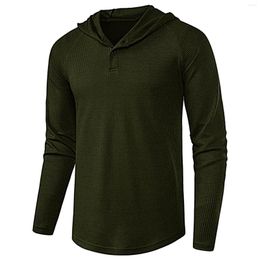 Men's T Shirts Feitong Hooded T-shirt Cotton Casual Solid Basic Stitching Black Green Buttons Long Sleeve Top Teen Clothes