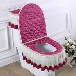 Toilet Seat Covers Cushion 3 Piece Set Winter Cover U-type Zipper Mat Pad Accessories WC El Supplies Toilettes