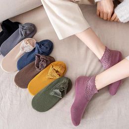 Women Socks 5 Pairs Winter Warm Thicken Thermal Soft Solid Color Wool Cashmere Snow Boots Velvet Lace Home Floor Sock