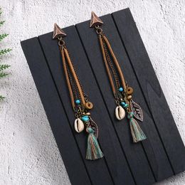 Dangle Earrings Boho Long Tassel Leather Earring Vintage Tibetan Jewellery Summer Shell Gypsy For Women