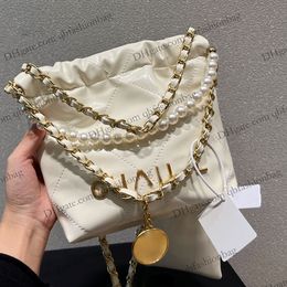 17x16CM 22 Pearl Bracelets Womens Shopping Totes Bags Classic Black White Calfskin Quilted Gold Hardware Leather Chains Shoulder With Pouch Designer Mini Handbags