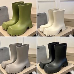Kadın tasarımcı boot boots yağmur kauçuk kış yağmur botları platform ayak bileği slip-on yarım pembe siyah yeşil odakcı açık lüks boyut 35-40