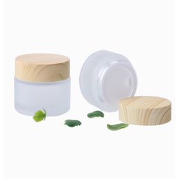 100pcs Empty Frost Glass Cream Jar bottle with Wooden Lids Cap Cosmetic Container Jar box 5g 10g 15g 30g 50g 100g